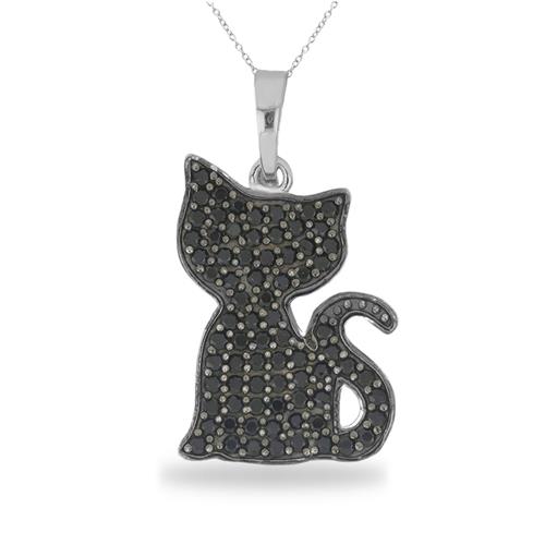 BUY 925 SILVER NATURAL BLACK SPINEL GEMSTONE CAT PENDANT 