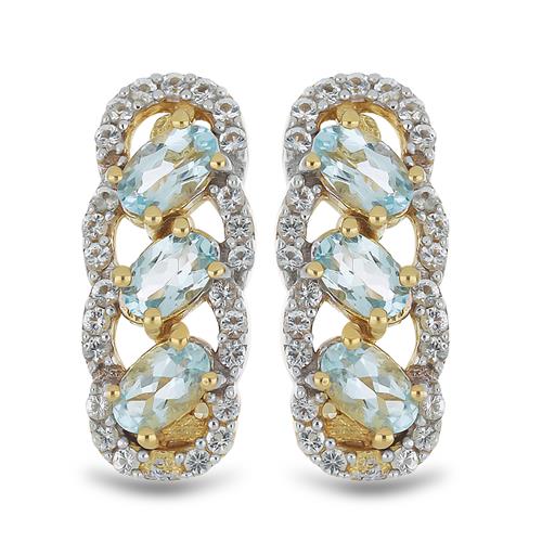 BUY 925 SILVER REAL AQUAMARINE WITH WHITE ZIRCON GEMSTONE EARRINGS