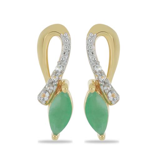 BUY 925 SILVER NATURAL EMERALD WITH WHITE ZIRCON GEMSTONE CLASSIC EARRINGS