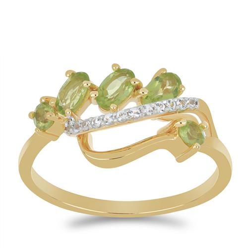 BUY NATURAL PERIDOT WITH WHITE ZIRCON GEMSTONE STYLISH RING IN 925 SILVER 