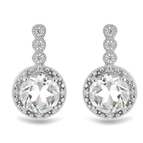 BUY 925 SILVER NATURAL CRYSTAL WITH WHITE ZIRCON GEMSTONE EARRINGS 