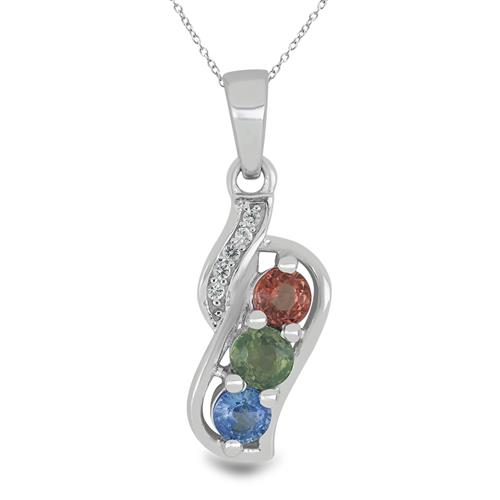 BUY STERLING SILVER NATURAL MULTI SAPPHIRE WITH WHITE TOPAZ  GEMSTONE PENDANT 