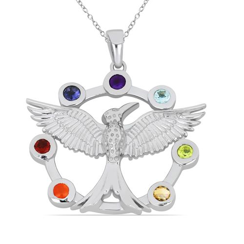 BUY NATURAL CHAKRA STONES BIRD PENDANT IN 925 SILVER 