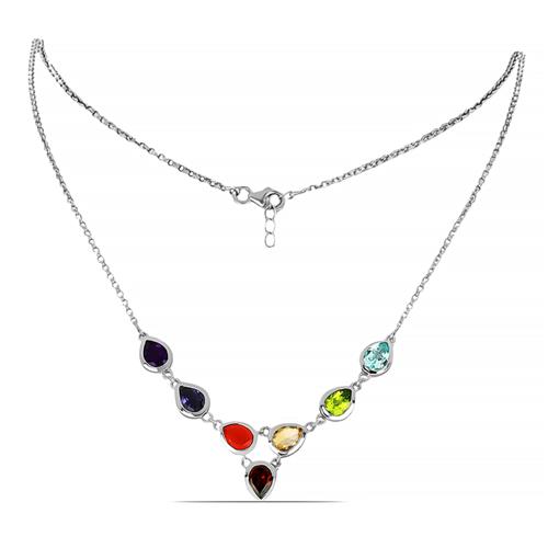 BUY 925 SILVER NATURAL CHAKRA STONES NECKLACE 