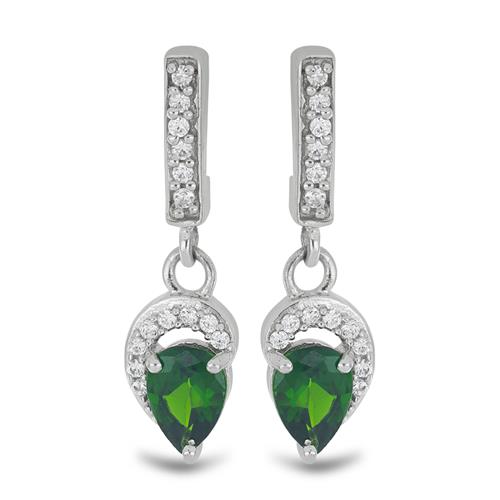 BUY STERLING SILVER NATURAL CHROME DIOPSIDE WITH WHITE ZIRCON GEMSTONE CLASSIC EARRINGS