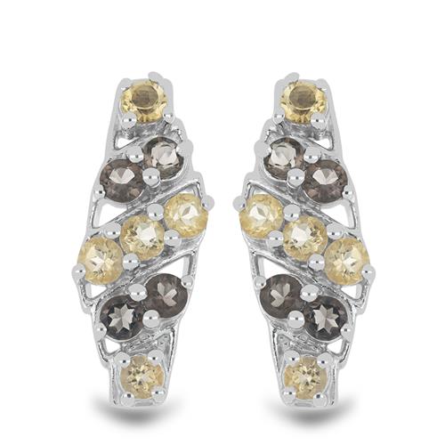 BUY 925 SILVER NATURAL CITRINE & SMOKY GEMSTONE EARRINGS 