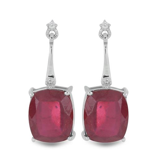 BUY STERLING SILVER GLASS FILLED RUBY WITH WHITE ZIRCON GEMSTONE EARRINGS 