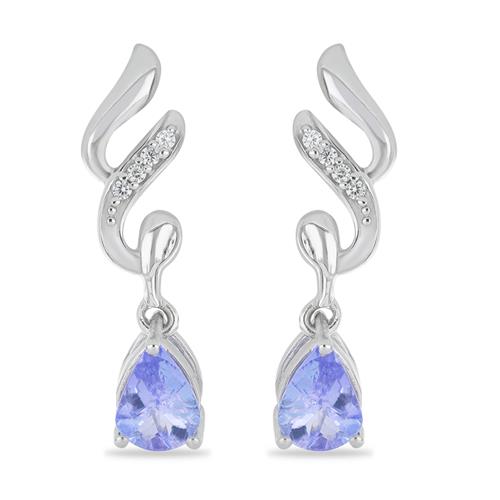 BUY NATURAL TANZANITE WITH WHITE ZIRCON GEMSTONE CLASSIC EARRINGS IN 925 SILVER