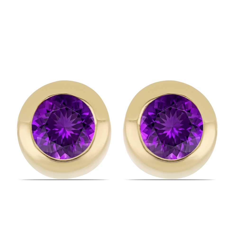 Wholesale 14K Gold Round Amethyst Bezel Stud Earrings - USA Exporter