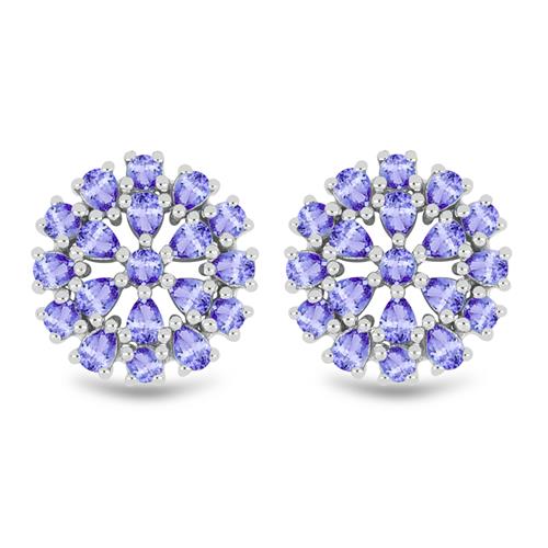 BUY NATURAL TANZANITE GEMSTONE CLUSTER EARRING IN 925 SILVER