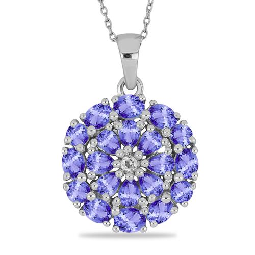 BUY 925 SILVER NATURAL TANZANITE WITH WHITE ZIRCON PENDANT
