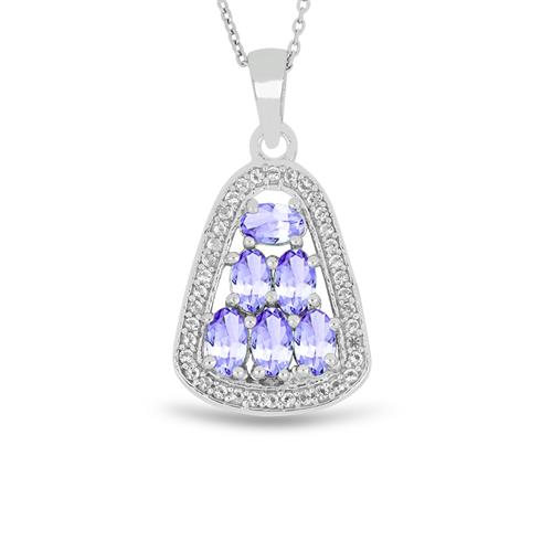 BUY REAL TANZANITE WITH WHITE ZIRCON GEMSTONE PENDANT IN STERLING SILVER 