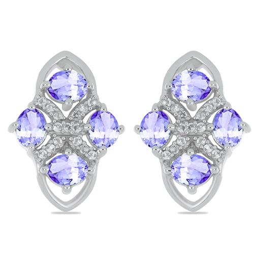 BUY 925 SILVER REAL TANZANITE WITH WHITE ZIRCON GEMSTONE EARRINGS 