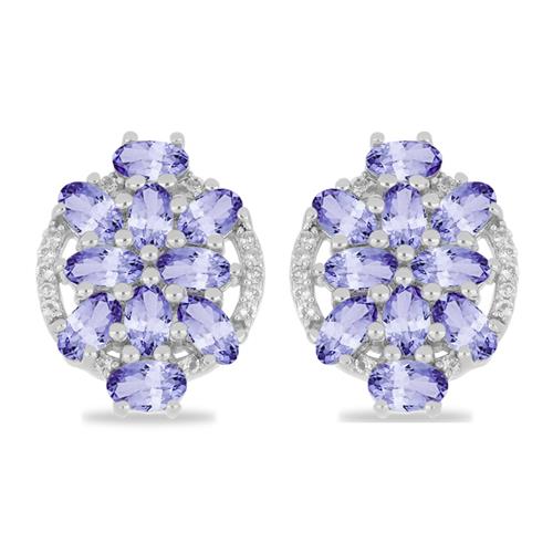 BUY REAL TANZANITE WITH WHITE ZIRCON GEMSTONE EARRINGS IN 925 SILVER 
