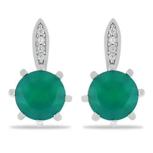 BUY 925 SILVER NATURAL GREEN ONYX  WITH WHITE ZIRCON GEMSTONE CLASSIC EARRINGS