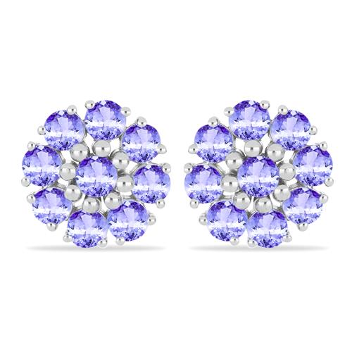 BUY NATURAL TANZANITE GEMSTONE CLUSTER EARRINGS IN 925 SILVER