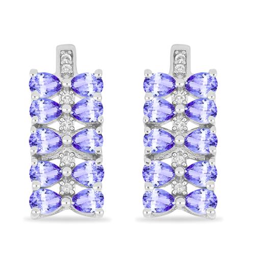 BUY NATURAL TANZANITE GEMSTONE CLUSTER EARRINGS IN STERLING SILVER