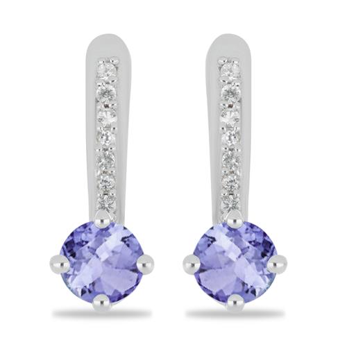 BUY NATURAL TANZANITE GEMSTONE CLASSIC EARRINGS WITH WHITE ZIRCON IN 925 SILVER