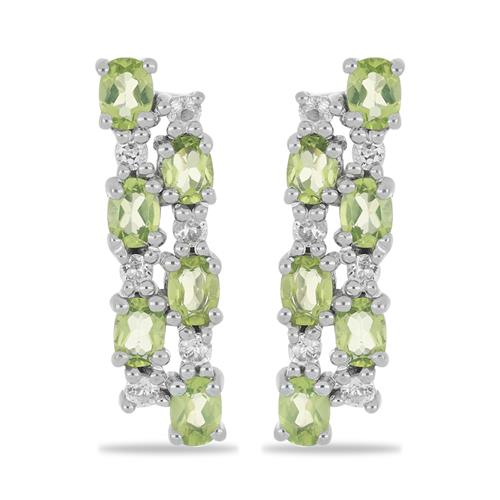 BUY STERLING SILVER NATURAL PERIDOT WITH WHITE ZIRCON GEMSTONE EARRINGS 