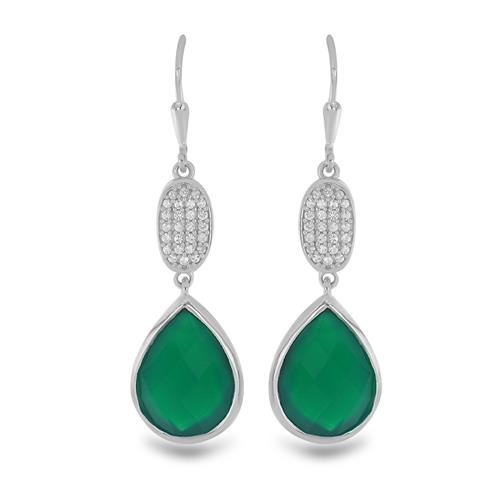 BUY 925 SILVER NATURAL GREEN ONYX WITH WHITE ZIRCON GEMSTONE EARRINGS