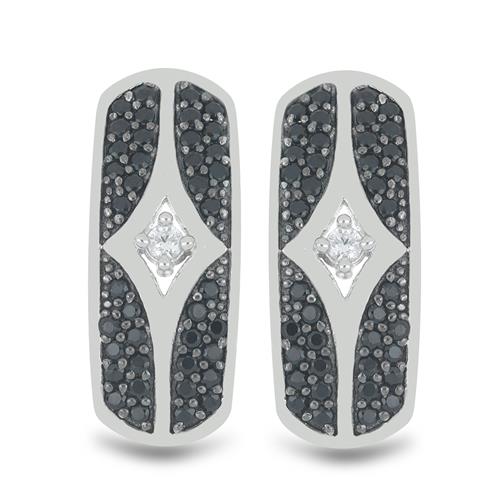 BUY STERLING SILVER NATURAL BLACK SPINEL WITH WHITE ZIRCON GEMSTONE CLASSIC EARRINGS