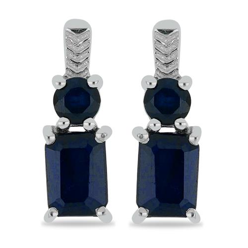 BUY NATURAL BLUE SAPPHIRE GEMSTONE CLASSIC EARRINGS IN STERLING SILVER