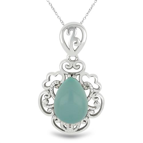 BUY 925 SILVER GENUINE AQUA CHALCEDONY GEMSTONE PENDANT 