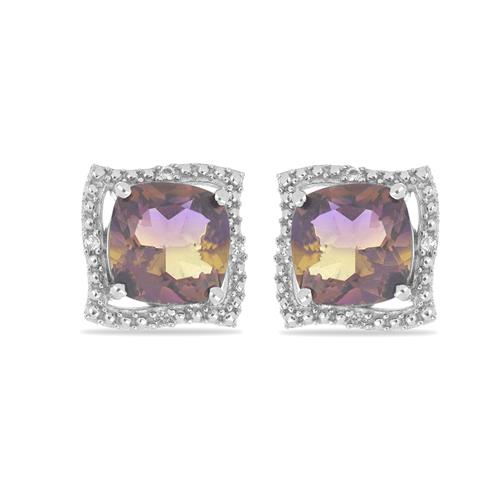 BUY STERLING SILVER SYNTHETIC AMETRINE WITH WHITE ZIRCON GEMSTONE EARRINGS 