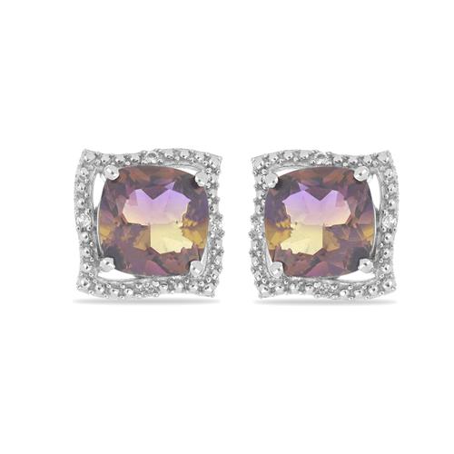 BUY STERLING SILVER SYNTHETIC AMETRINE WITH WHITE ZIRCON GEMSTONE BIG STONE EARRINGS