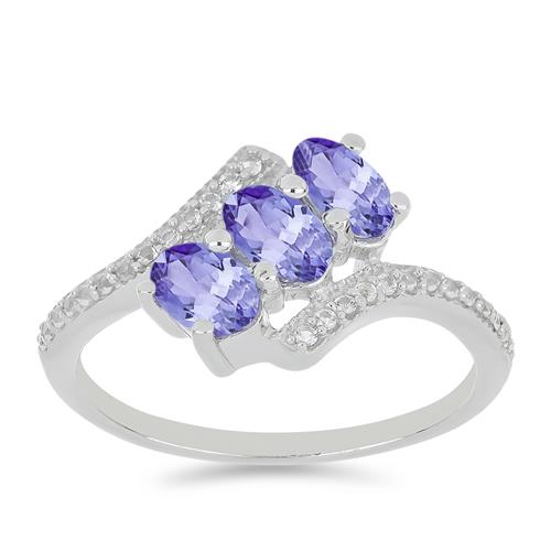BUY NATURAL TANZANITE WITH WHITE ZIRCON GEMSTONE RING IN 925 SILVER 
