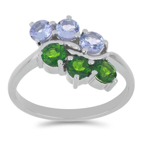 BUY 925 SILVER NATURAL TANZANITE & CHROME DIOPSIDE GEMSTONE CLASSIC RING