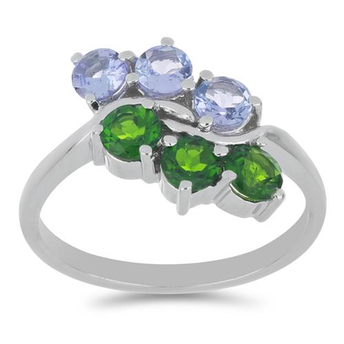 BUY 925 SILVER NATURAL TANZANITE & CHROME DIOPSIDE GEMSTONE RING 