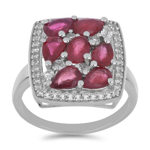 BUY 925 SILVER GLASS FILLED RUBY WITH WHITE ZIRCON GEMSTONE RING 