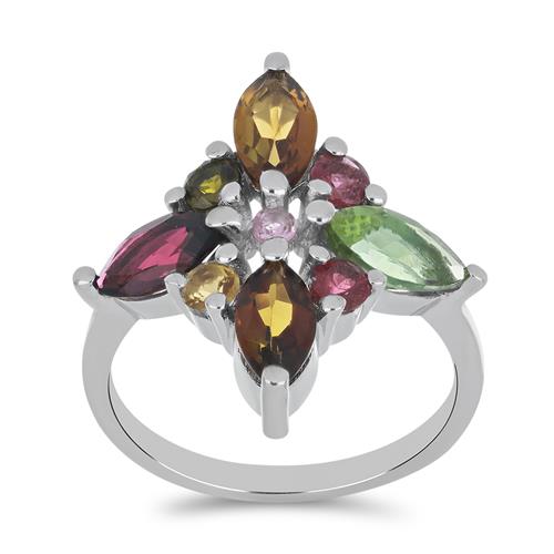 BUY NATURAL MULTI TOURMALINE GEMSTONE RING IN STERLING SILVER 