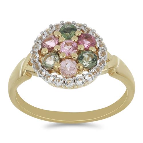 BUY STERLING SILVER NATURAL MULTI TOURMALINE WITH WHITE ZIRCON GEMSTONE RING 