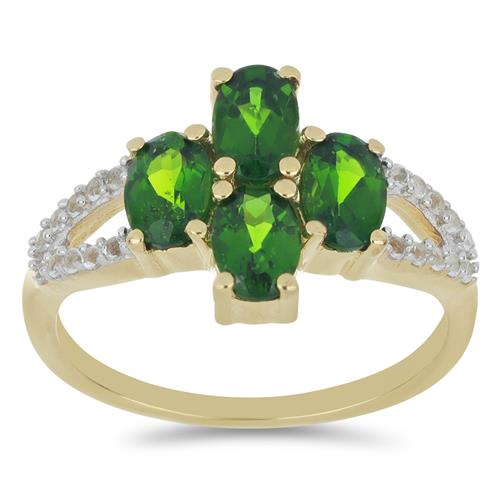 BUY STERLING SILVER CHROME DIOPSIDE WITH WHITE ZIRCON GEMSTONE RING 