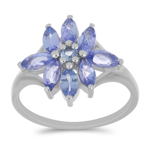 BUY 925 SILVER NATURAL TANZANITE GEMSTONE FLORAL RING 