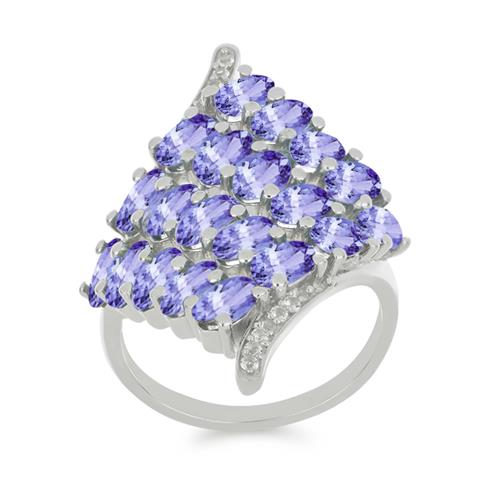 BUY 925 SILVER REAL TANZANITE WITH WHITE ZIRCON GEMSTONE RING 