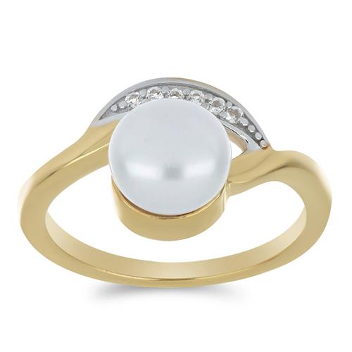BUY STERLING SILVER NATURAL WHITE FRESHWATER PEARL WITH WHITE ZIRCON GEMSTONE RING 