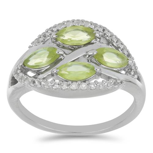 BUY 925 SILVER NATURAL PERIDOT GEMSTONE CLUSTER RING 