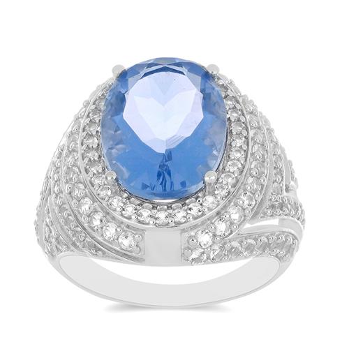 BUY 925  SILVER REAL COLOUR CHANGE FLOURITE WITH WHITE ZIRCON GEMSTONE RING 
