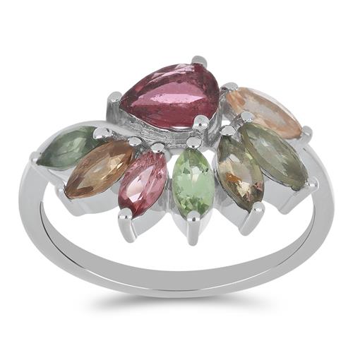 BUY STERLING SILVER MULTI TOURMALINE GEMSTONE RING 