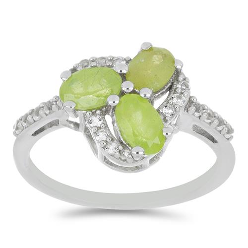 BUY REAL PERIDOT GEMSTONE RING IN STERLING SILVER 