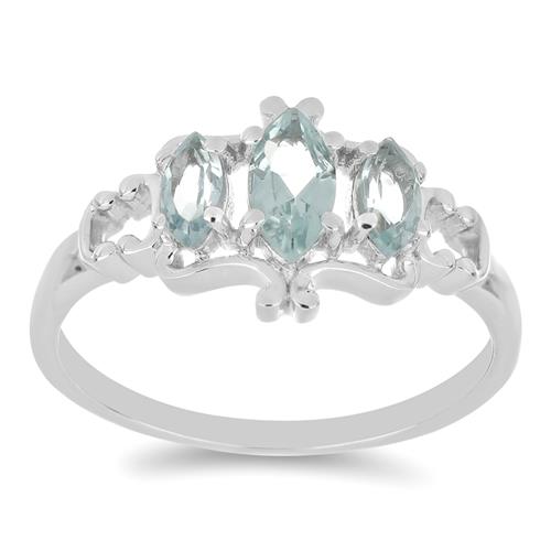 BUY NATURAL AQUAMARINE GEMSTONE RING IN STERLING SILVER 