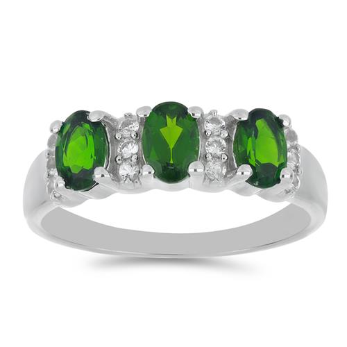 BUY NATURAL CHROME DIOPSIDE WITH WHITE ZIRCON GEMSTONE RING IN 925 SILVER 