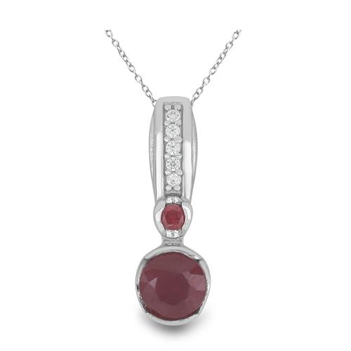 BUY  GLASS FILLED RUBY WITH WHITE ZIRCON GEMSTONE PENDANT IN STERLING SILVER