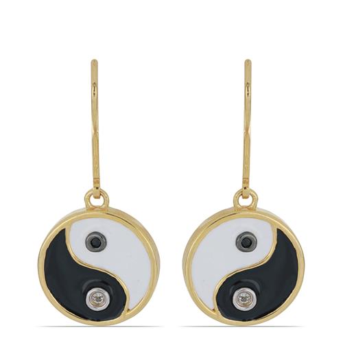 BUY 925 SILVER NATURAL BLACK SPINAL WITH WHITE ZIRCON ENAMEL EARRINGS 