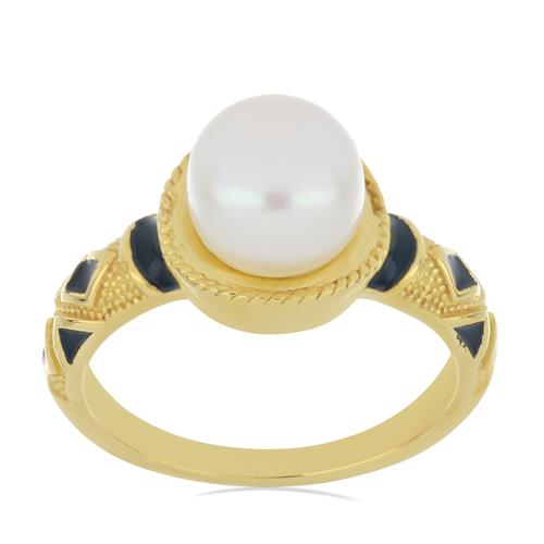 BUY 925 SILVER NATURAL WHITE FRESHWATER PEARL GEMSTONE ENAMEL RING 