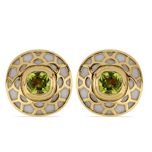 BUY 925 SILVER NATURAL PERIDOT GEMSTONE ENAMEL EARRINGS 