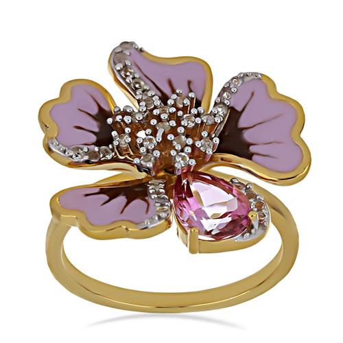 BUY 925 SILVER NATURAL PINK TOPAZ WITH WHITE ZIRCON GEMSTONE ENAMEL RING 